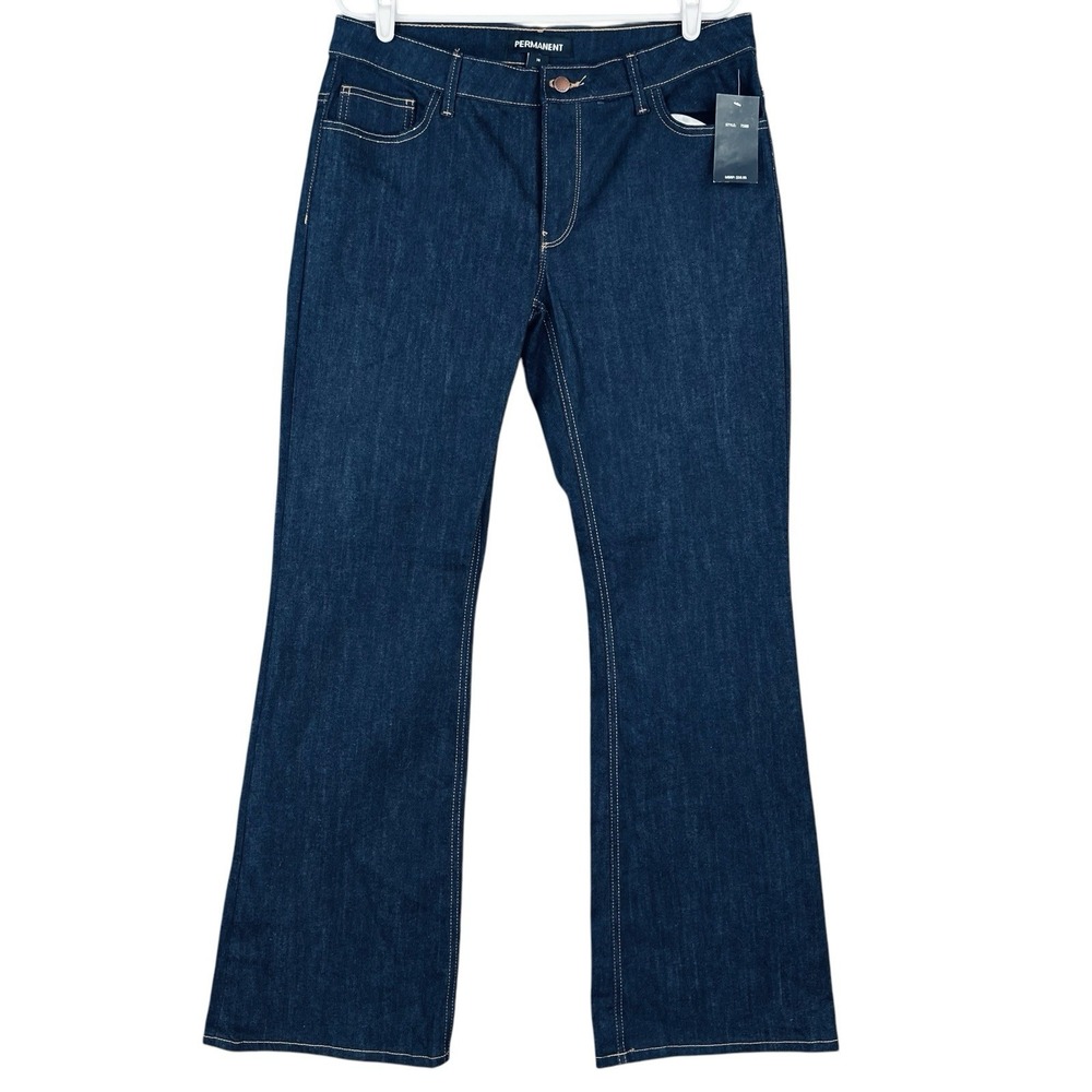 Permanent Women's Navy Blue Denim Jeans Size 14 Boot-Cut Stretch Mid Rise NWT